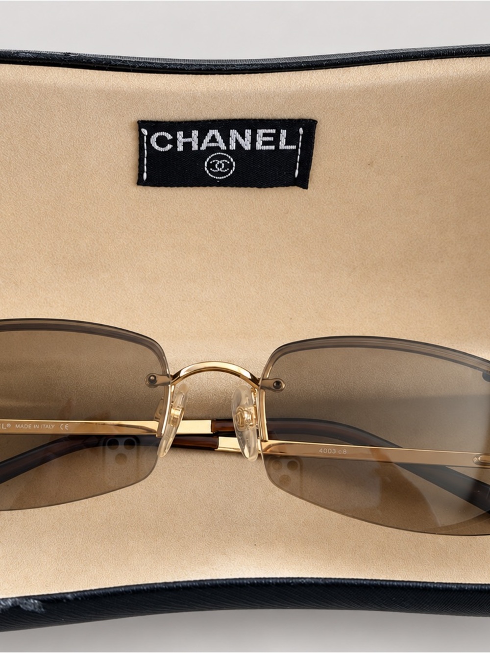 Chanel 4093-B Rimless Brown Gradient Sunglasses Gold Tone CC Logo 56□16